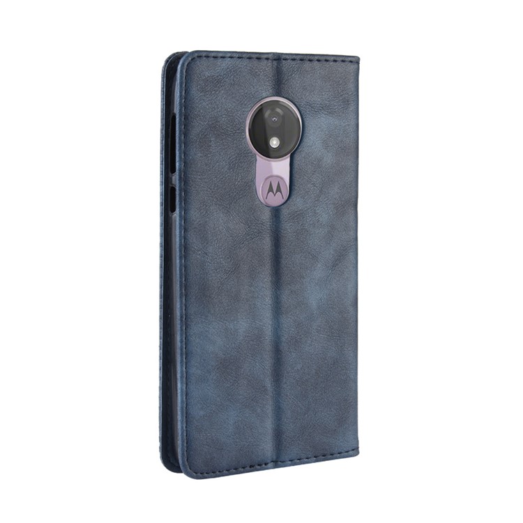 Auto-absorbed Vintage Leather Wallet Stand Cover for Motorola Moto G7 Power (US Version) - Blue-8