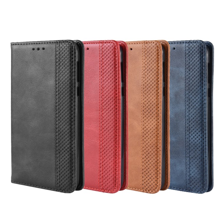 Auto-absorbed Vintage Leather Wallet Stand Cover for Motorola Moto G7 Power (US Version) - Blue-9