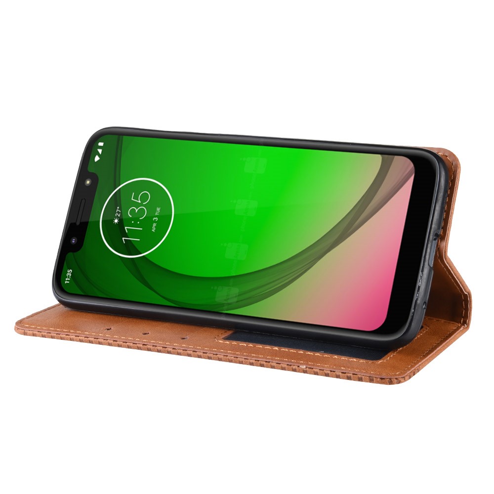 Vintage Style Leather Auto-absorbed Wallet Phone Case for Motorola Moto G7 Play (EU Version) - Brown-10