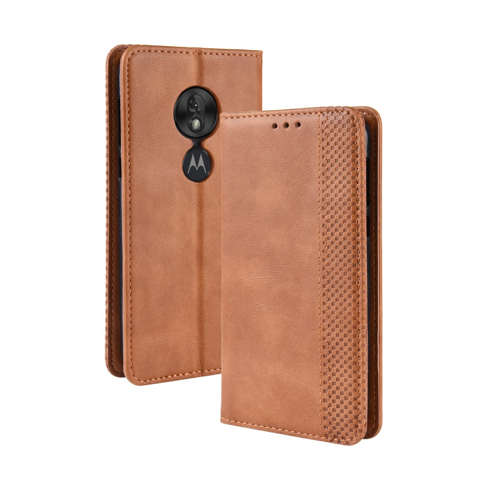 Vintage Cuir Auto-absorbé Par Téléphone Portable Pour Motorola Moto G7 Play (Version De L'UE) - Marron