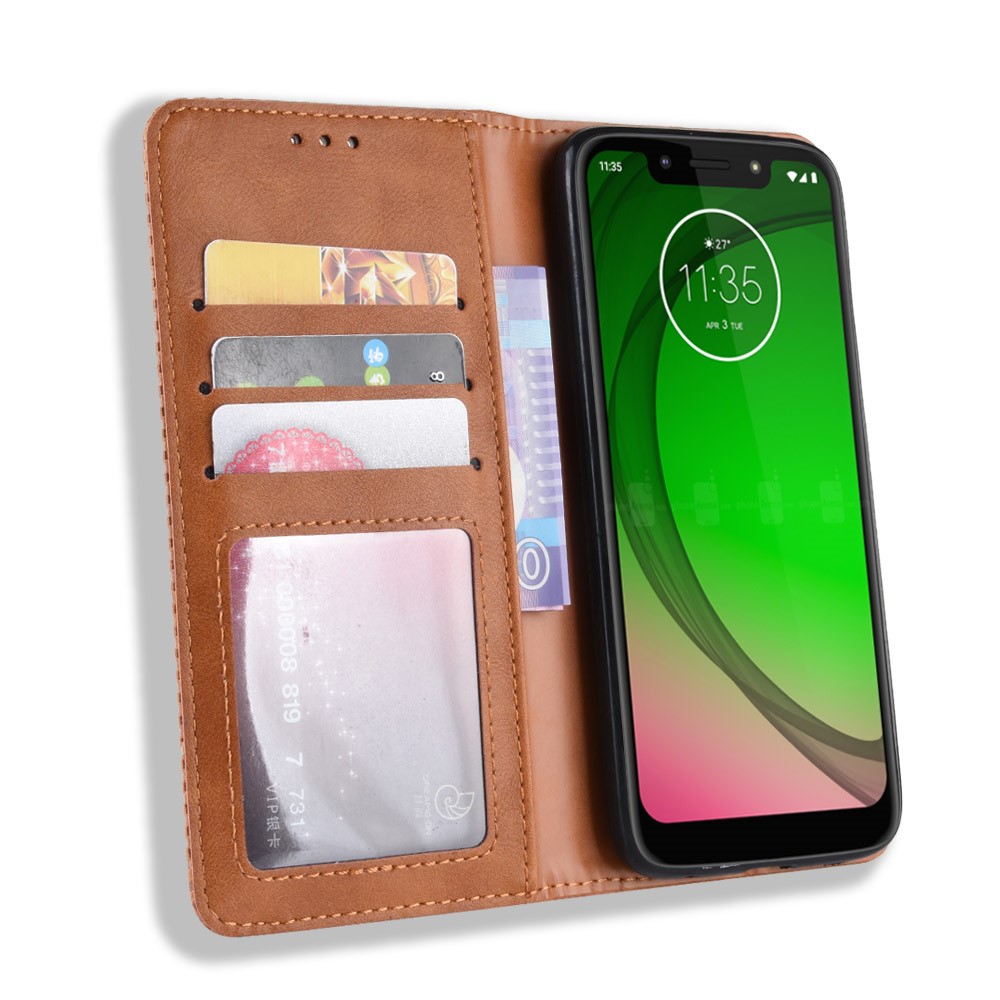 Vintage Style Leather Auto-absorbed Wallet Phone Case for Motorola Moto G7 Play (EU Version) - Brown-9