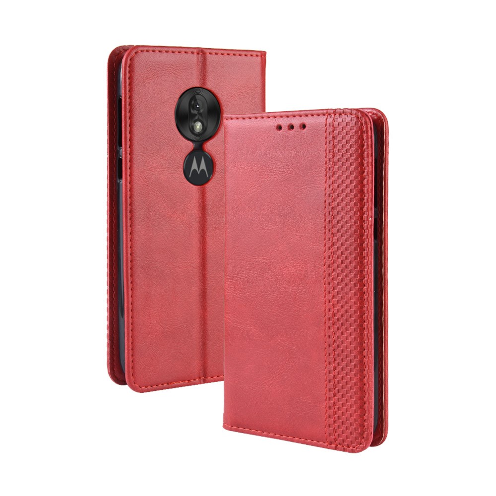 Vintage Style Leather Auto-absorbed Wallet Phone Case for Motorola Moto G7 Play (EU Version) - Red-2
