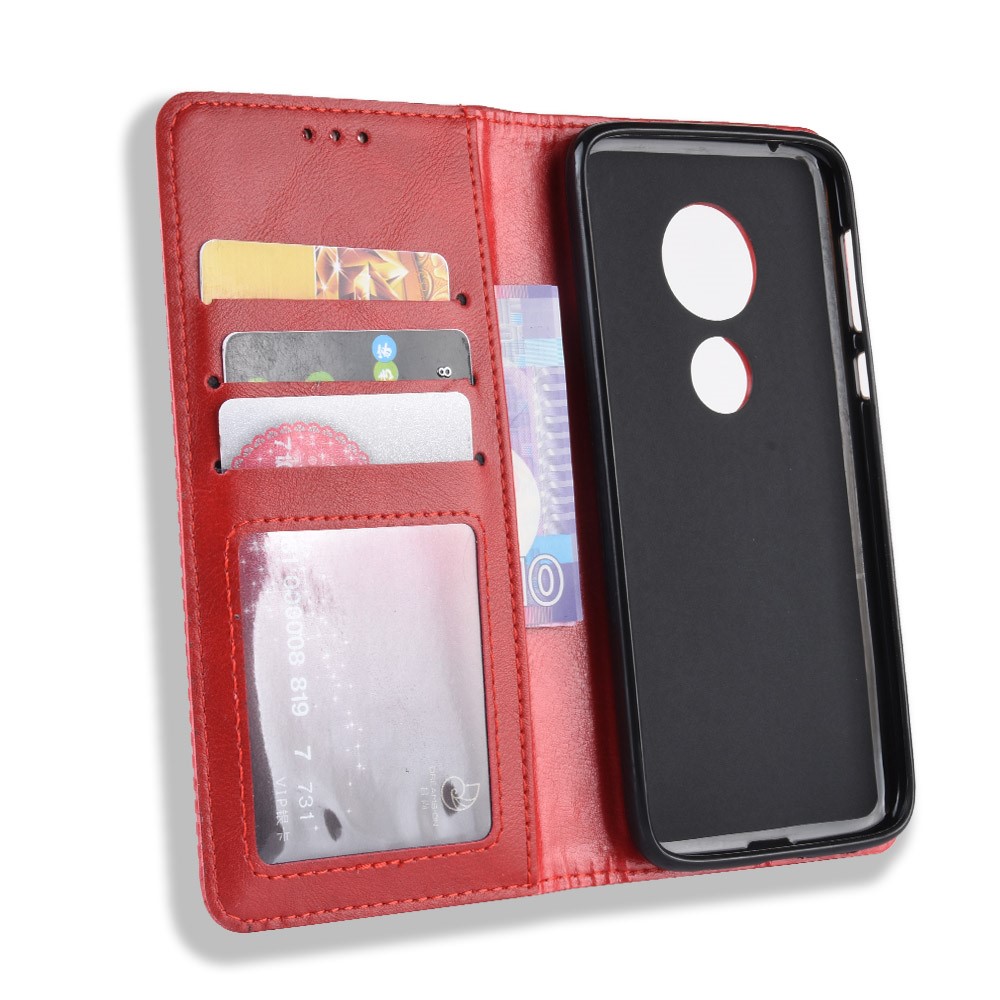 Vintage Style Leather Auto-absorbed Wallet Phone Case for Motorola Moto G7 Play (EU Version) - Red-5