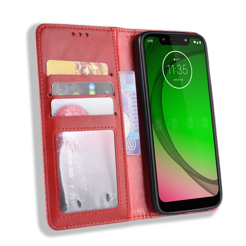 Vintage Style Leather Auto-absorbed Wallet Phone Case for Motorola Moto G7 Play (EU Version) - Red-6
