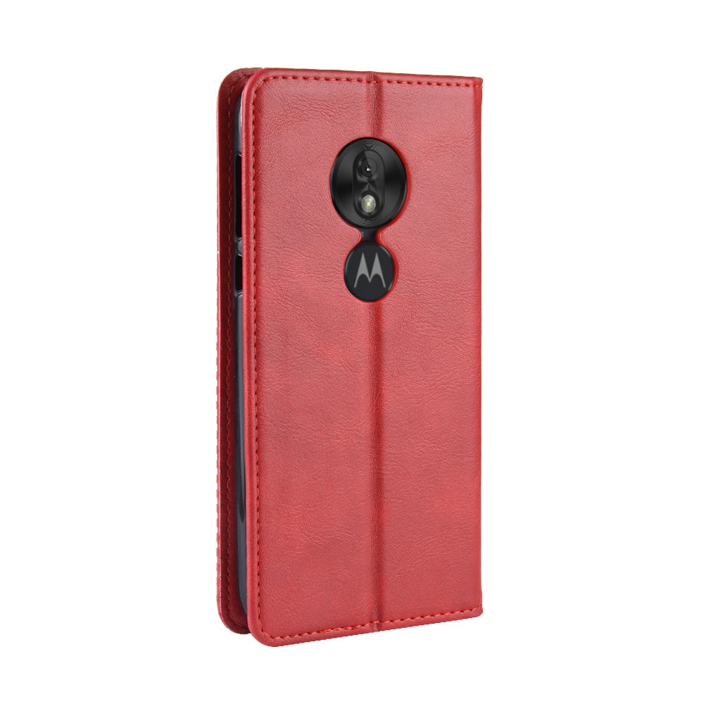 Vintage Style Leather Auto-absorbed Wallet Phone Case for Motorola Moto G7 Play (EU Version) - Red-8