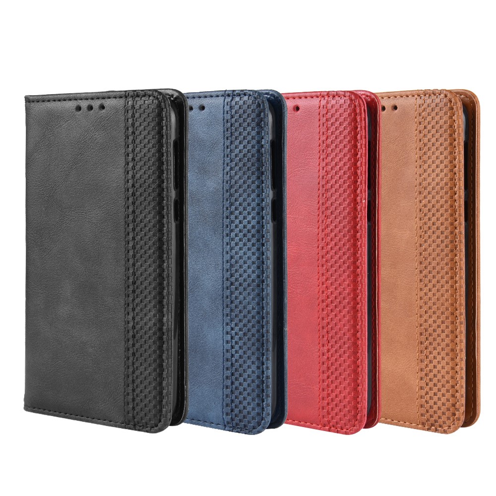Vintage Style Leather Auto-absorbed Wallet Phone Case for Motorola Moto G7 Play (EU Version) - Red-9