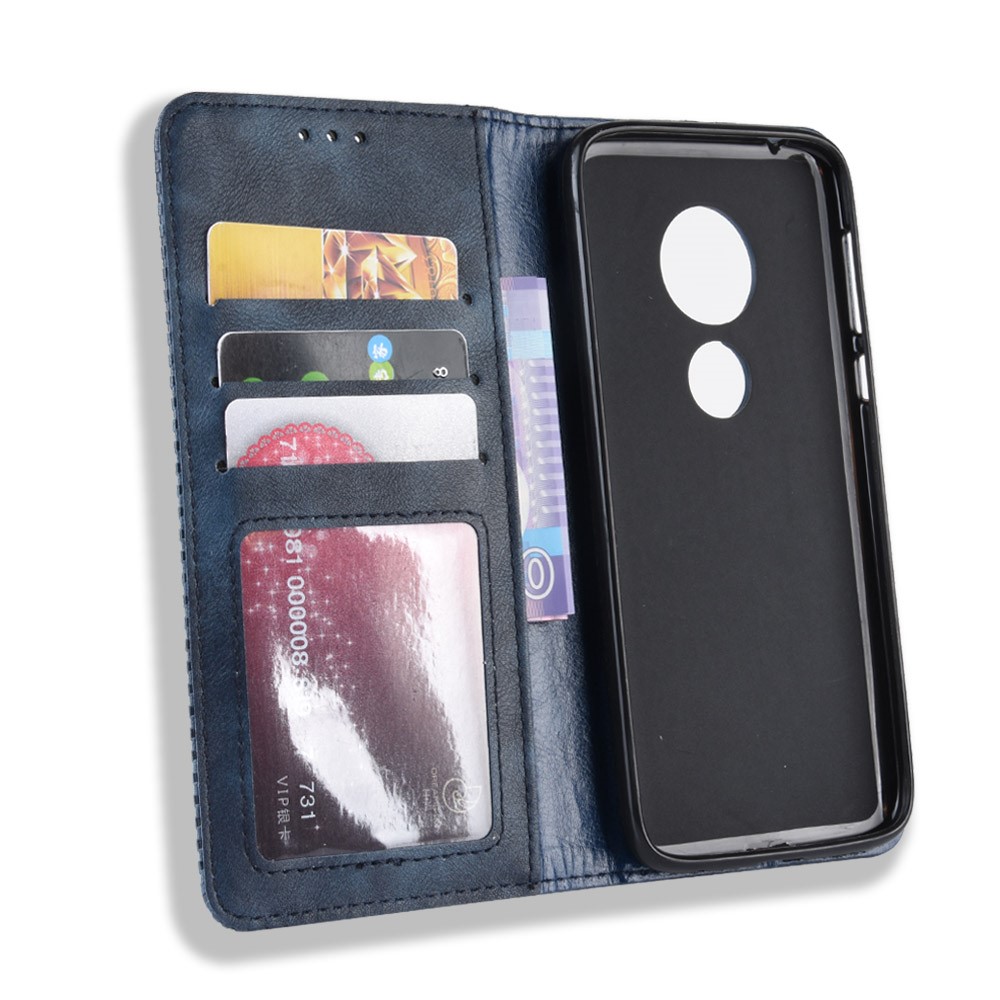 Vintage Style Leather Auto-absorbed Wallet Phone Case for Motorola Moto G7 Play (EU Version) - Blue-5