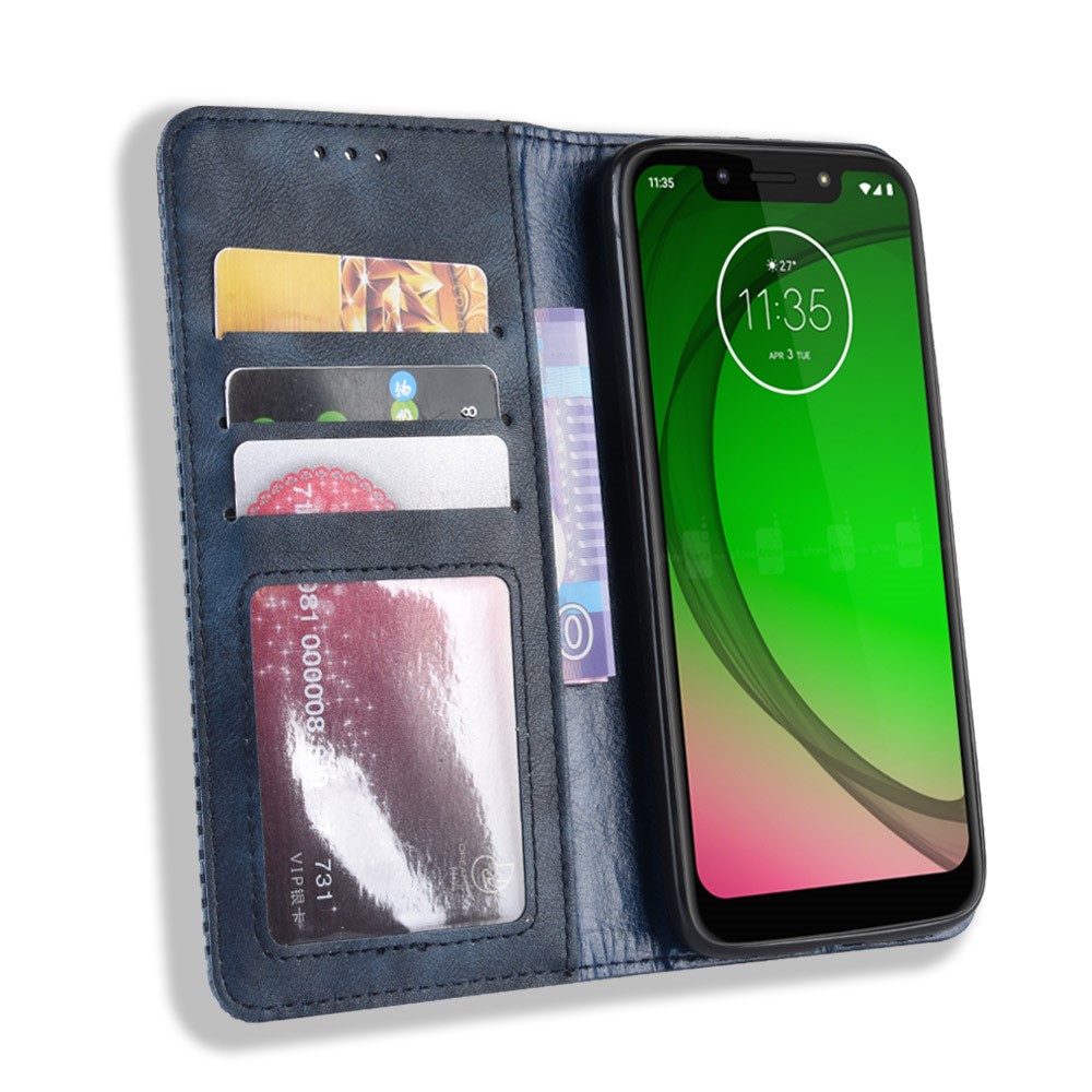 Vintage Style Leather Auto-absorbed Wallet Phone Case for Motorola Moto G7 Play (EU Version) - Blue-6