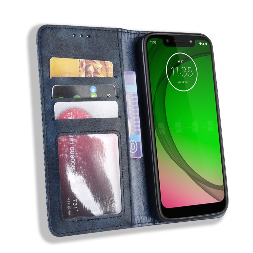 Case de Teléfono de Billetera de Cuero de Cuero Vintage Para Motorola Moto G7 (versión de la Ue) - Azul-6