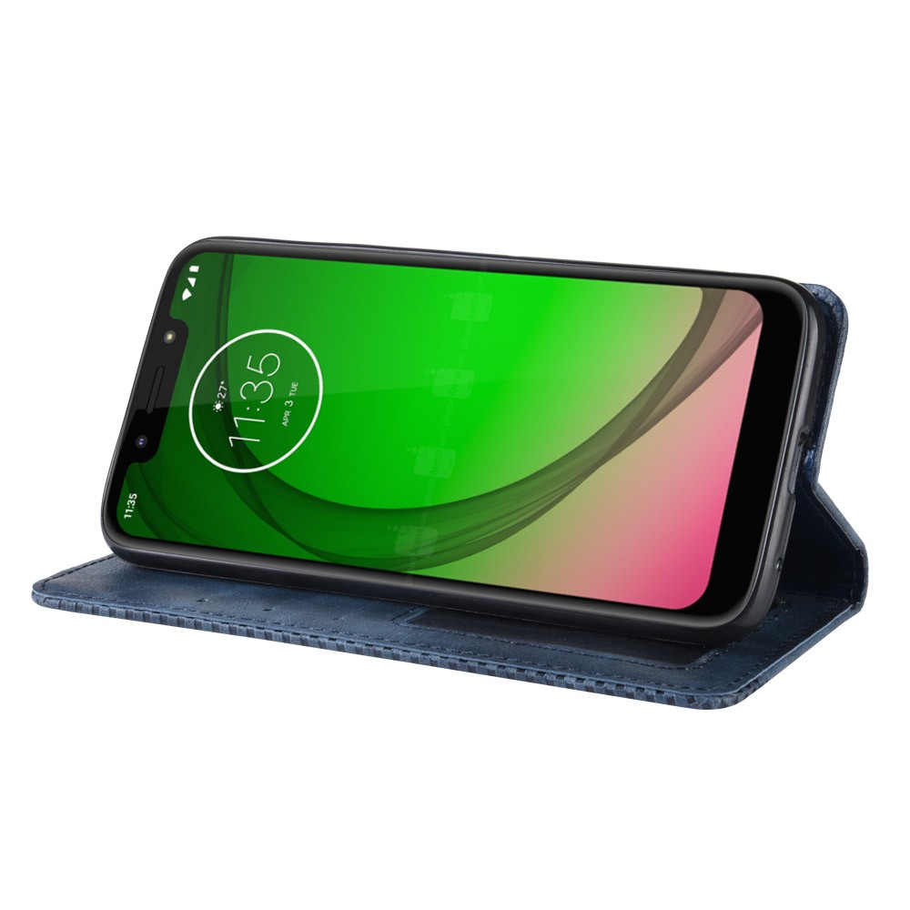 Vintage Style Leather Auto-absorbed Wallet Phone Case for Motorola Moto G7 Play (EU Version) - Blue-7
