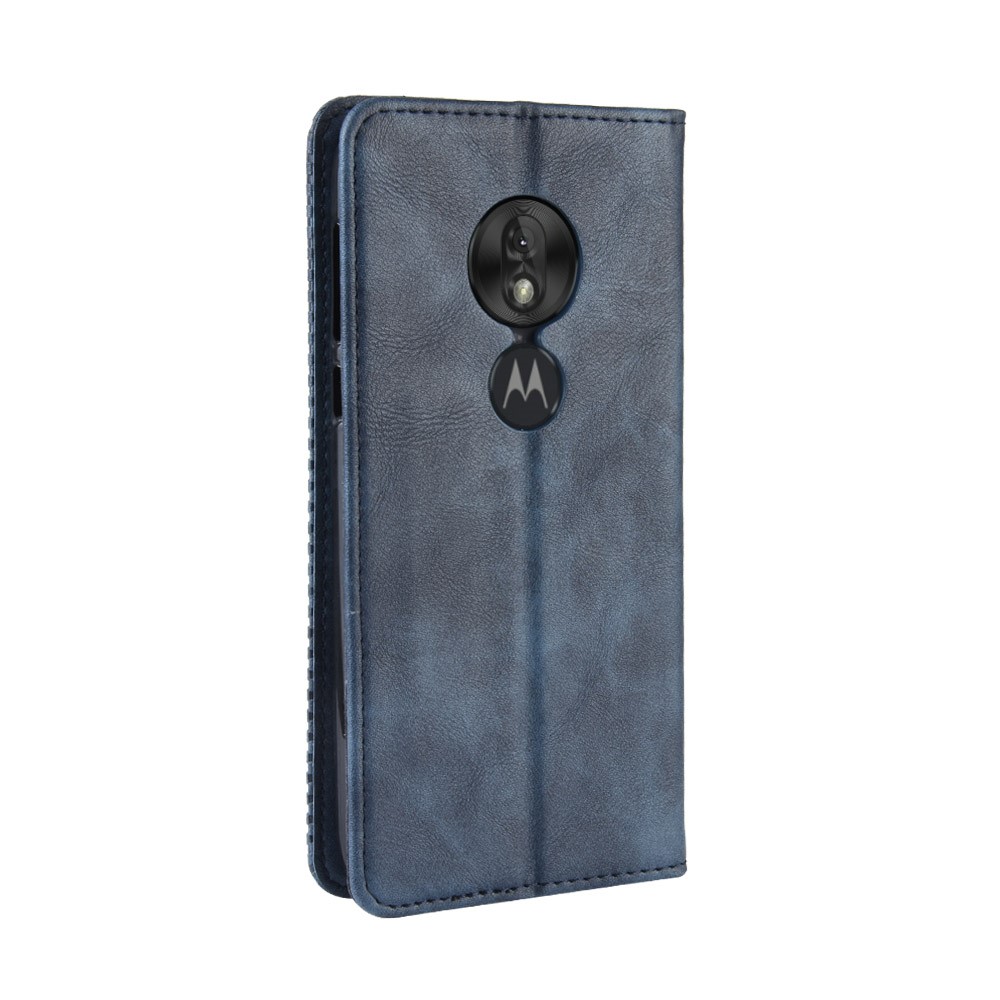 Case de Teléfono de Billetera de Cuero de Cuero Vintage Para Motorola Moto G7 (versión de la Ue) - Azul-8