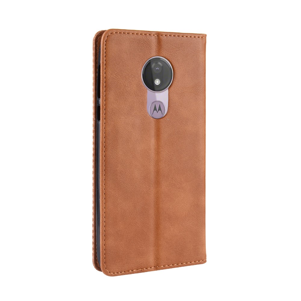 Funda De Cuero Vintage Absorbida Automática Wallet Shell Móvil Para Motorola Moto G7 Power (versión De La UE) - Marrón