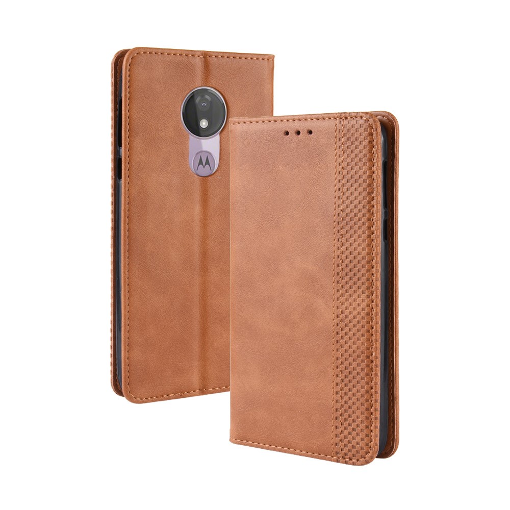 Funda De Cuero Vintage Absorbida Automática Wallet Shell Móvil Para Motorola Moto G7 Power (versión De La UE) - Marrón-2