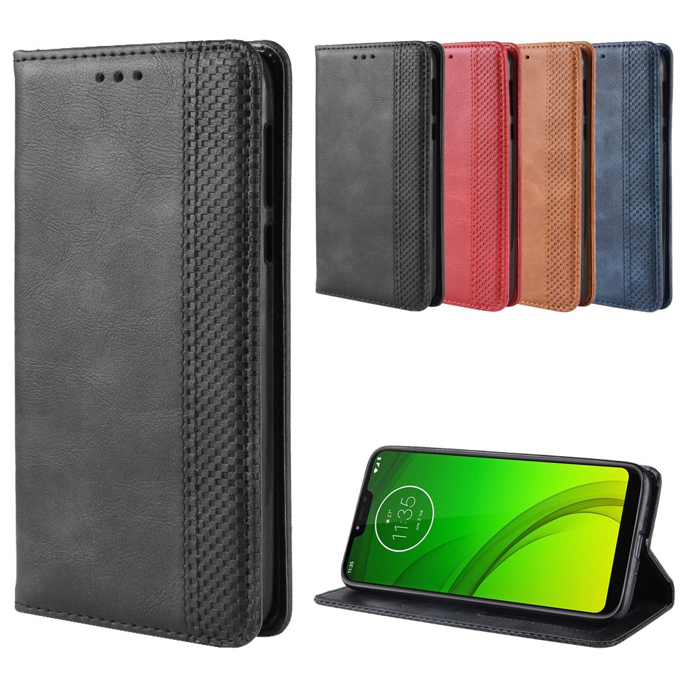 Auto-absorbed Vintage Leather Case Wallet Mobile Shell for Motorola Moto G7 Power (EU Version) - Black-9