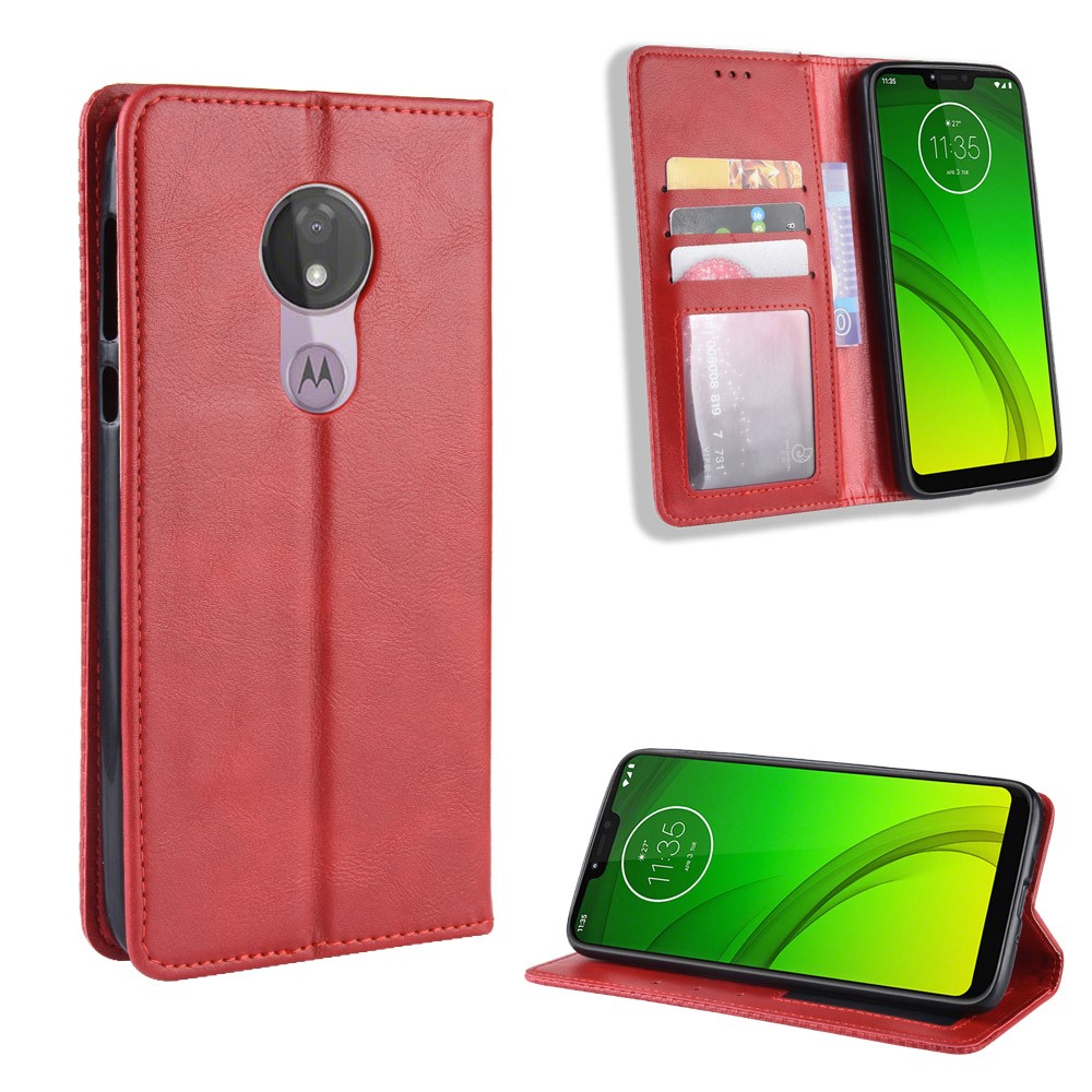 Auto-absorbed Vintage Leather Case Wallet Mobile Shell for Motorola Moto G7 Power (EU Version) - Red-1