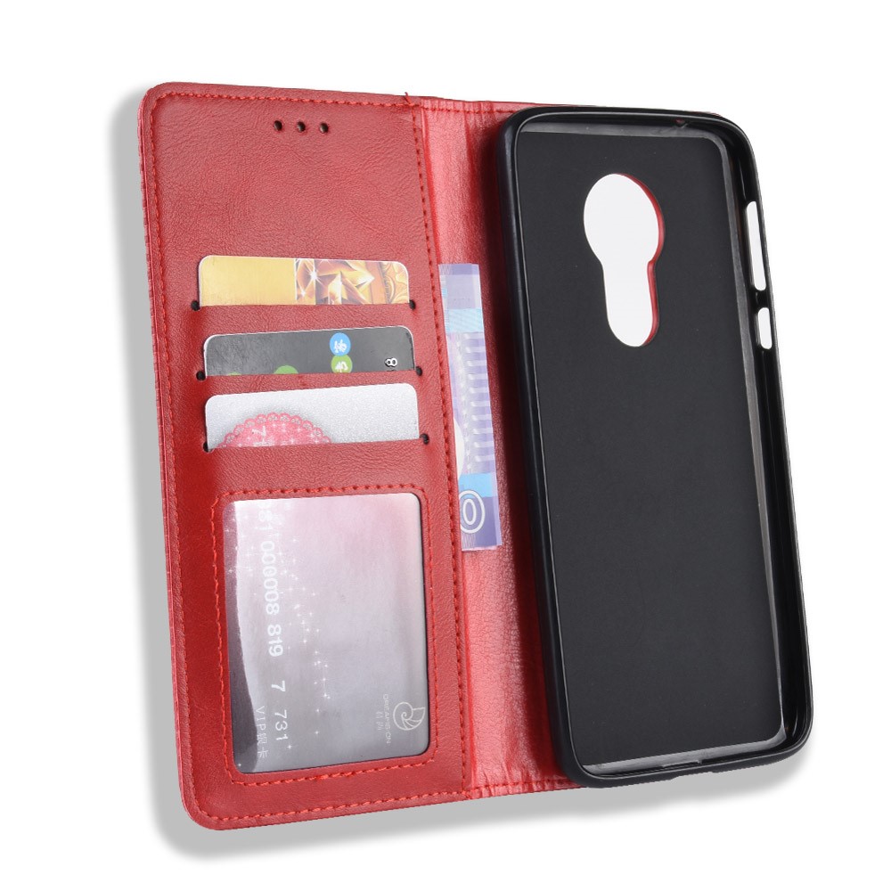 Auto-absorbed Vintage Leather Case Wallet Mobile Shell for Motorola Moto G7 Power (EU Version) - Red-5