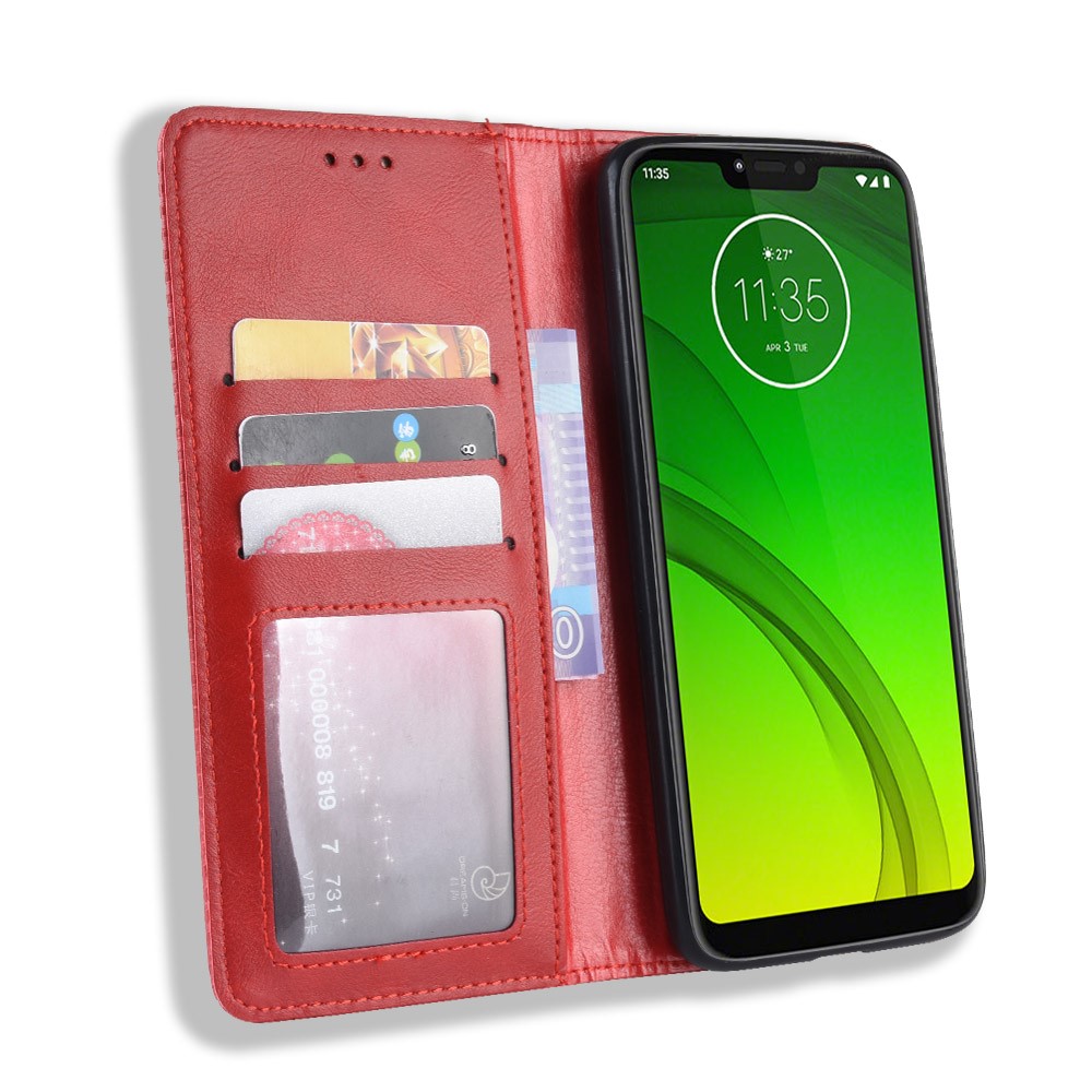 Auto-absorbed Vintage Leather Case Wallet Mobile Shell for Motorola Moto G7 Power (EU Version) - Red-6