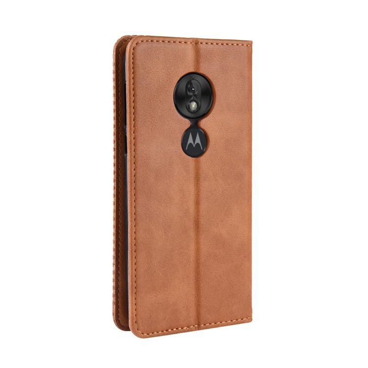 Vintage Style PU Leather Wallet Phone Case for Motorola Moto G7 Play (US Version) - Brown-10