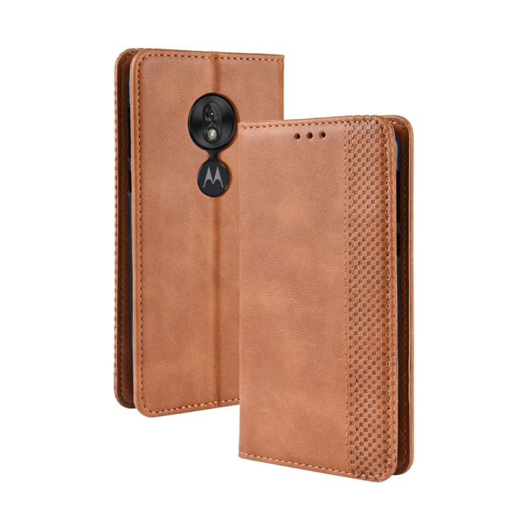 Vintage Style PU Leather Wallet Phone Case for Motorola Moto G7 Play (US Version) - Brown-2