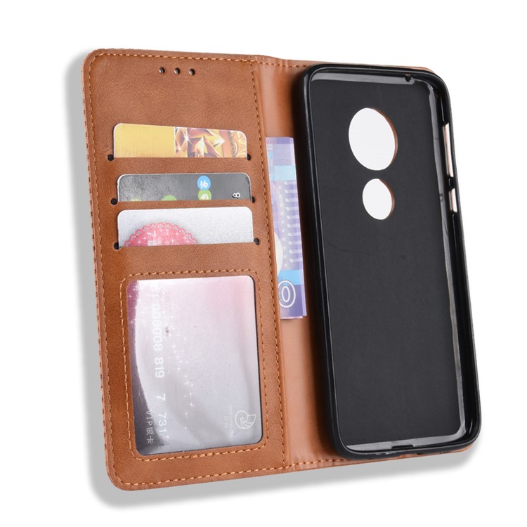 Vintage Style PU Leather Wallet Phone Case for Motorola Moto G7 Play (US Version) - Brown-7