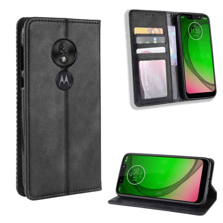 Vintage Style PU Leather Wallet Phone Case for Motorola Moto G7 Play (US Version) - Black-1