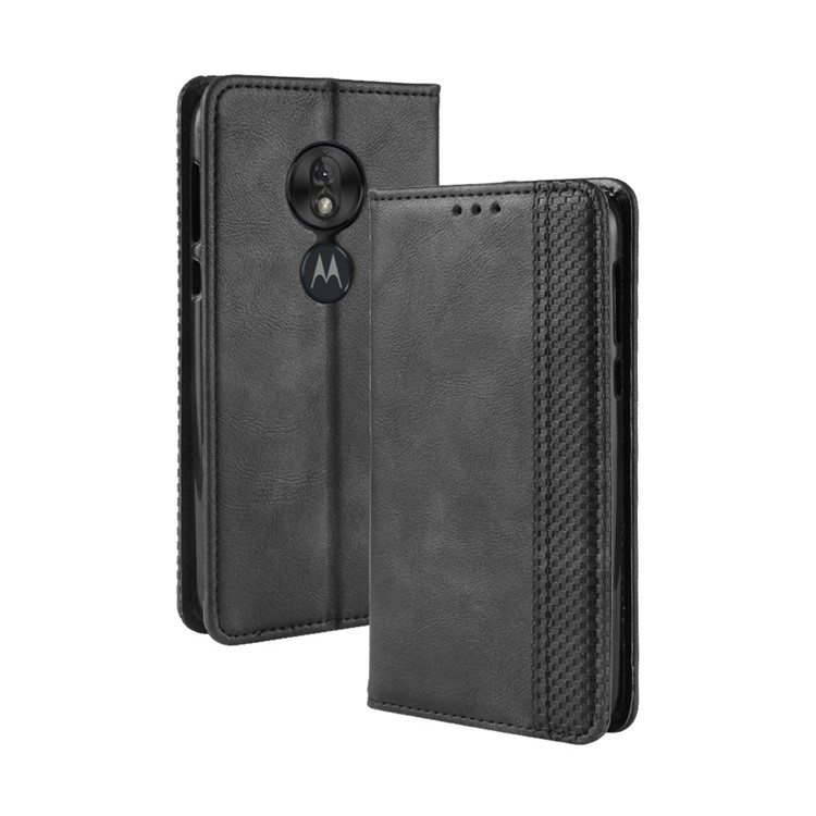 Vintage Style PU Leather Wallet Phone Case for Motorola Moto G7 Play (US Version) - Black-2