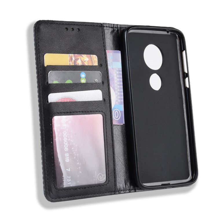 Vintage Style PU Leather Wallet Phone Case for Motorola Moto G7 Play (US Version) - Black-5