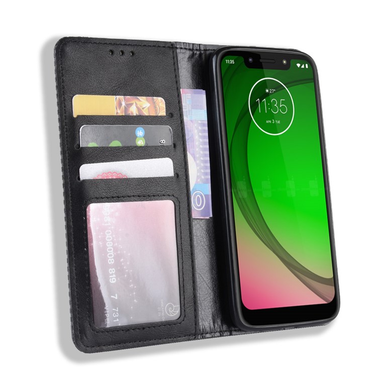 Vintage Style PU Leather Wallet Phone Case for Motorola Moto G7 Play (US Version) - Black-6