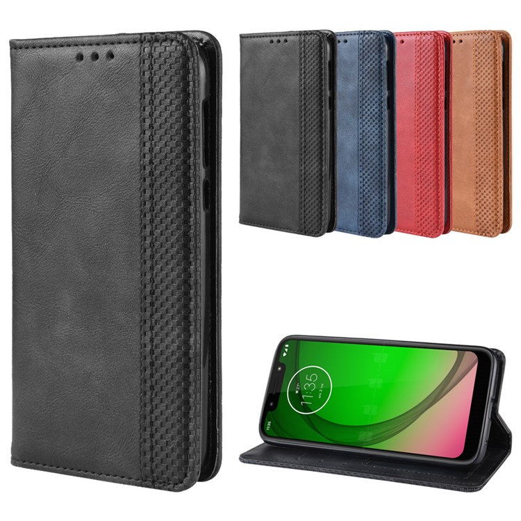 Vintage Style PU Leather Wallet Phone Case for Motorola Moto G7 Play (US Version) - Black-9