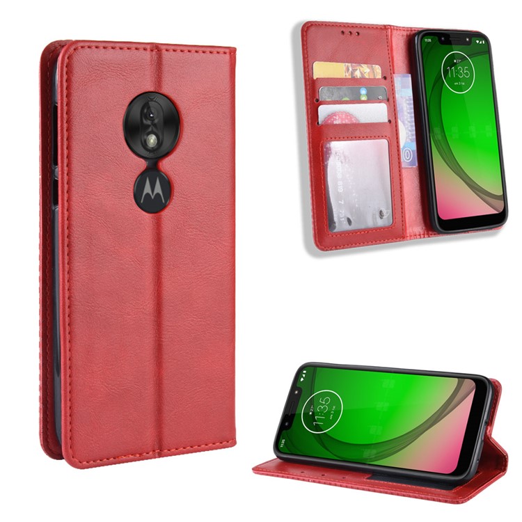 Vintage Style PU Leather Wallet Phone Case for Motorola Moto G7 Play (US Version) - Red-1
