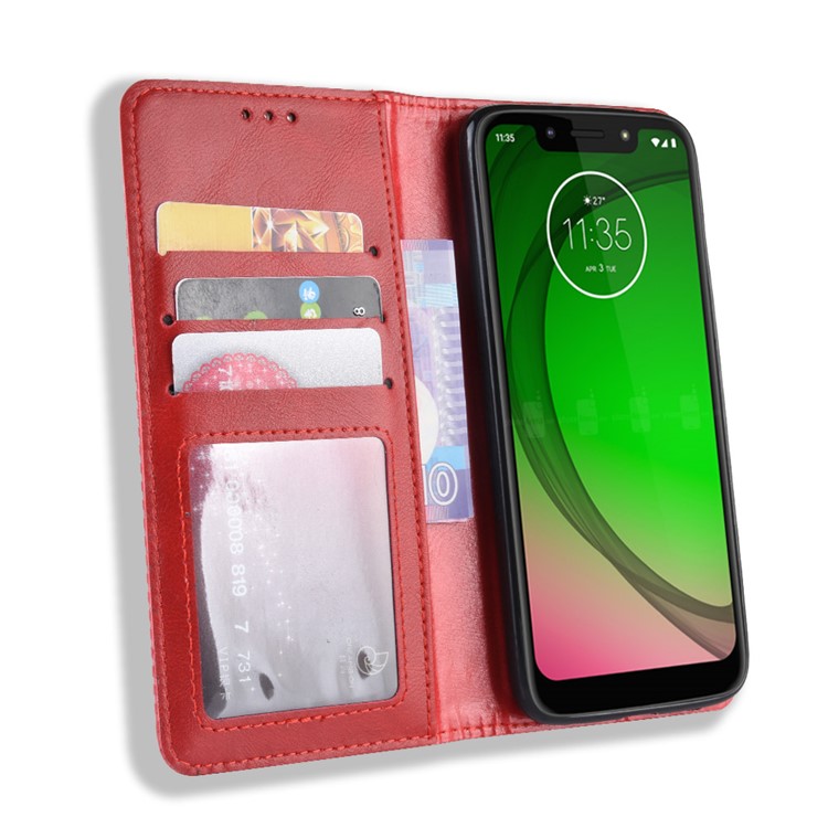 Vintage Style PU Leather Wallet Phone Case for Motorola Moto G7 Play (US Version) - Red-6
