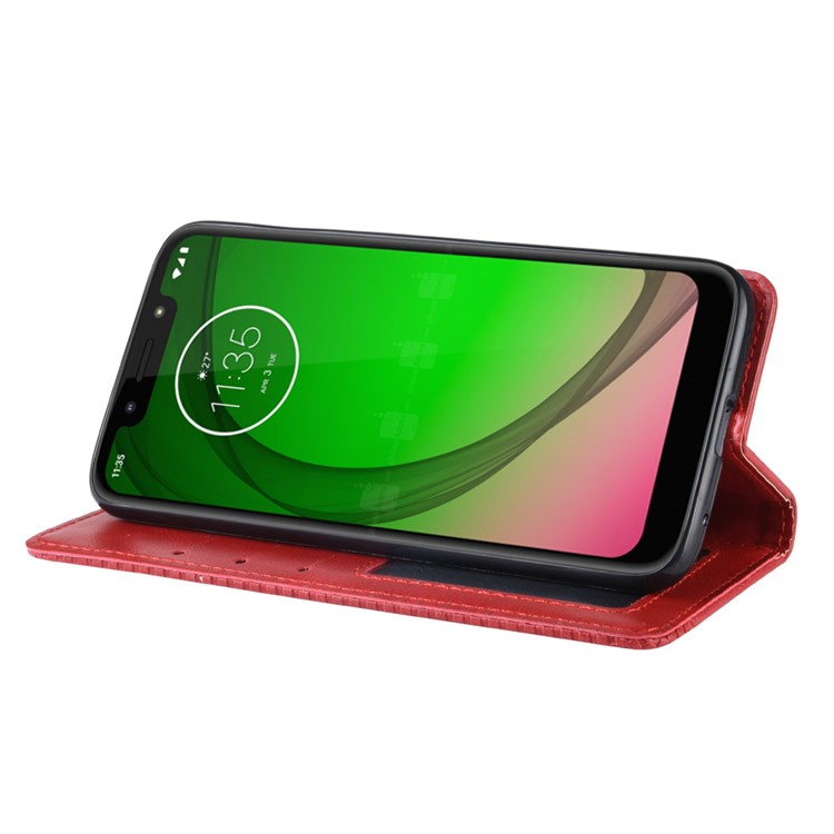 Vintage Style PU Leather Wallet Phone Case for Motorola Moto G7 Play (US Version) - Red-7