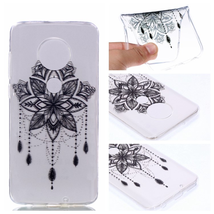 Pattern Printing Soft TPU Protector Cover for Motorola Moto G7/G7 Plus - Black Flower-1