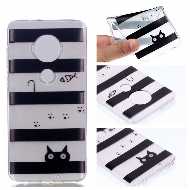 Pattern Printing Soft TPU Protector Cover for Motorola Moto G7/G7 Plus - Fish and Cat-1