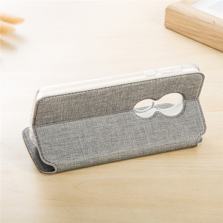 VILI DMX Cross Texture Card Holder Leather Stand Cover for Motorola Moto G7 Play (EU Version) - Grey-14
