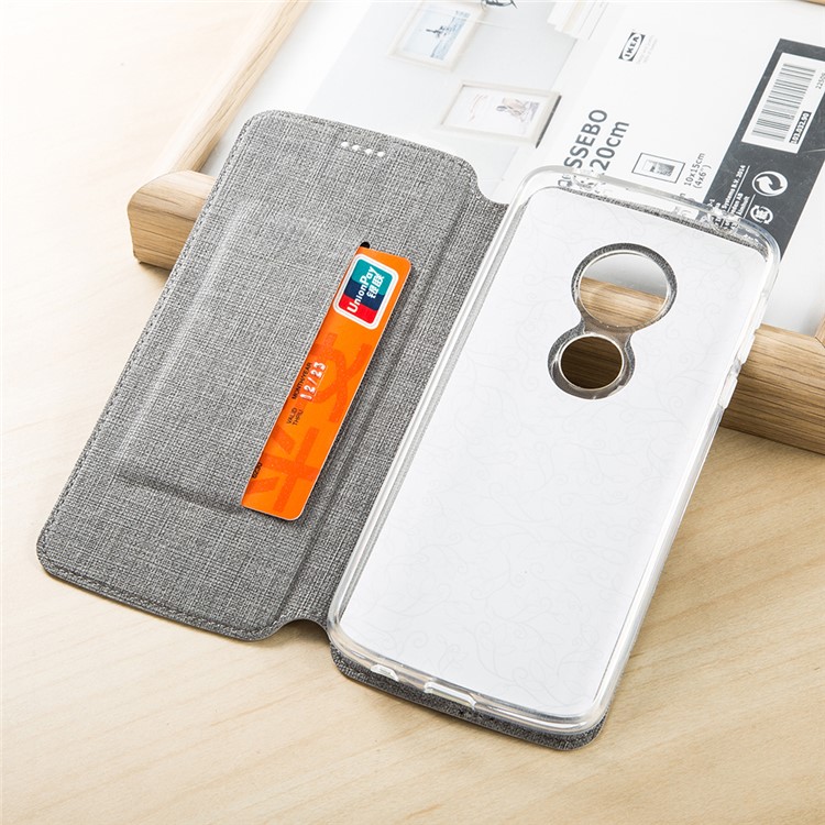 VILI DMX Cross Texture Card Holder Leather Stand Cover for Motorola Moto G7 Play (EU Version) - Grey-15
