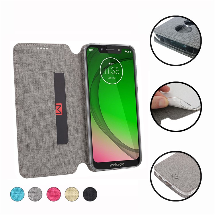 VILI DMX Cross Texture Card Holder Leather Stand Cover for Motorola Moto G7 Play (EU Version) - Grey-17