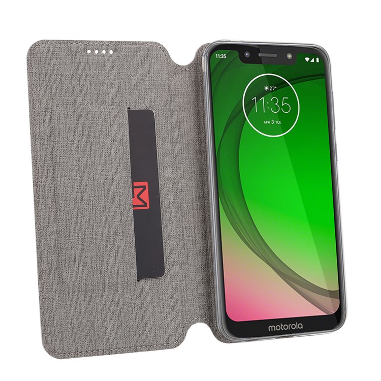 VILI DMX Cross Texture Card Holder Leather Stand Cover for Motorola Moto G7 Play (EU Version) - Grey-5