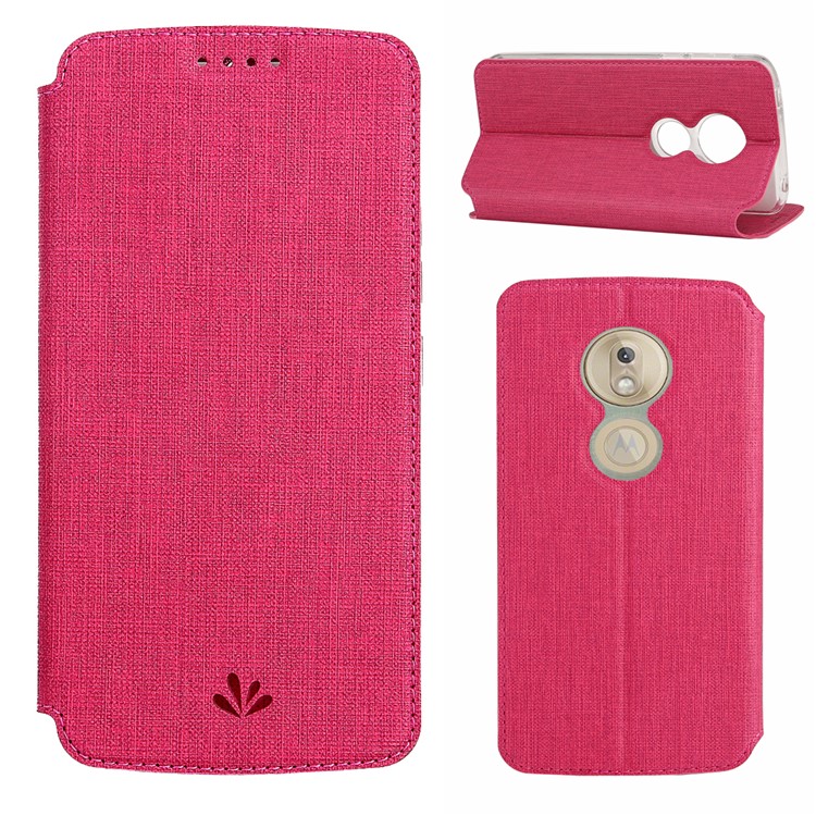 VILI DMX Cross Texture Card Holder Leather Stand Cover for Motorola Moto G7 Play (EU Version) - Rose-1
