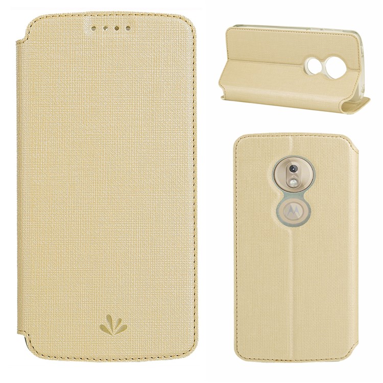 VILI DMX Cross Texture Card Holder Leather Stand Cover for Motorola Moto G7 Play (EU Version) - Gold-1