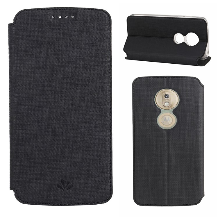 VILI DMX Cross Texture Card Holder Leather Stand Cover for Motorola Moto G7 Play (EU Version) - Black-1