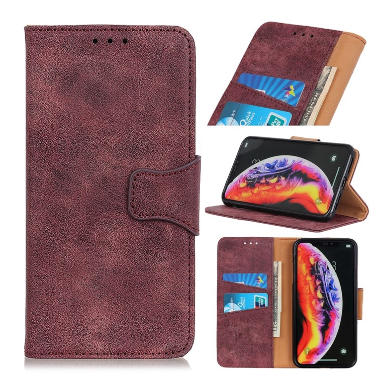 Retro Split Leather Wallet Stand Case for Motorola Moto G7 Power (EU Version) - Red-1