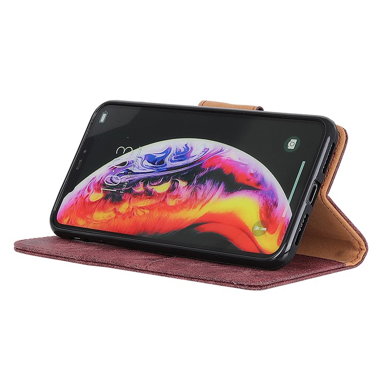 Retro Split Leather Wallet Stand Case for Motorola Moto G7 Power (EU Version) - Red-7