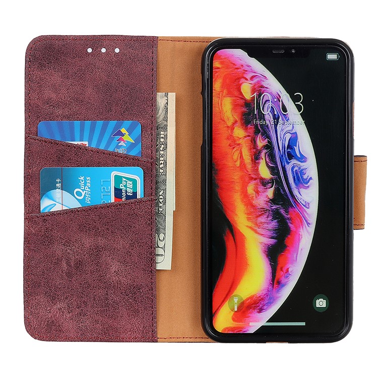 Retro Split Leather Wallet Stand Case for Motorola Moto G7 Power (EU Version) - Red-8