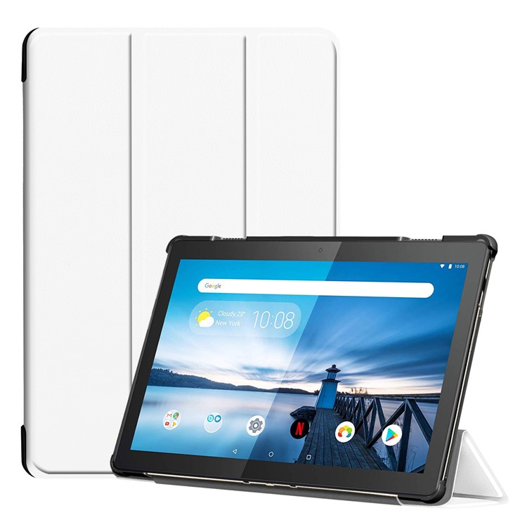 Tri-fold Stand Leather Case for Lenovo Tab M10 TB-X605F TB-X505F - White-1