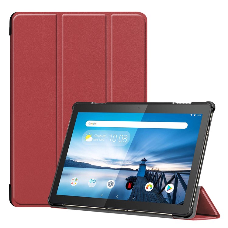 Tri-fold Stand Leather Case for Lenovo Tab M10 TB-X605F - Wine Red-1