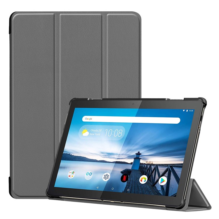 Tri-fold Stand Leather Case for Lenovo Tab M10 TB-X605F TB-X505F - Grey-1