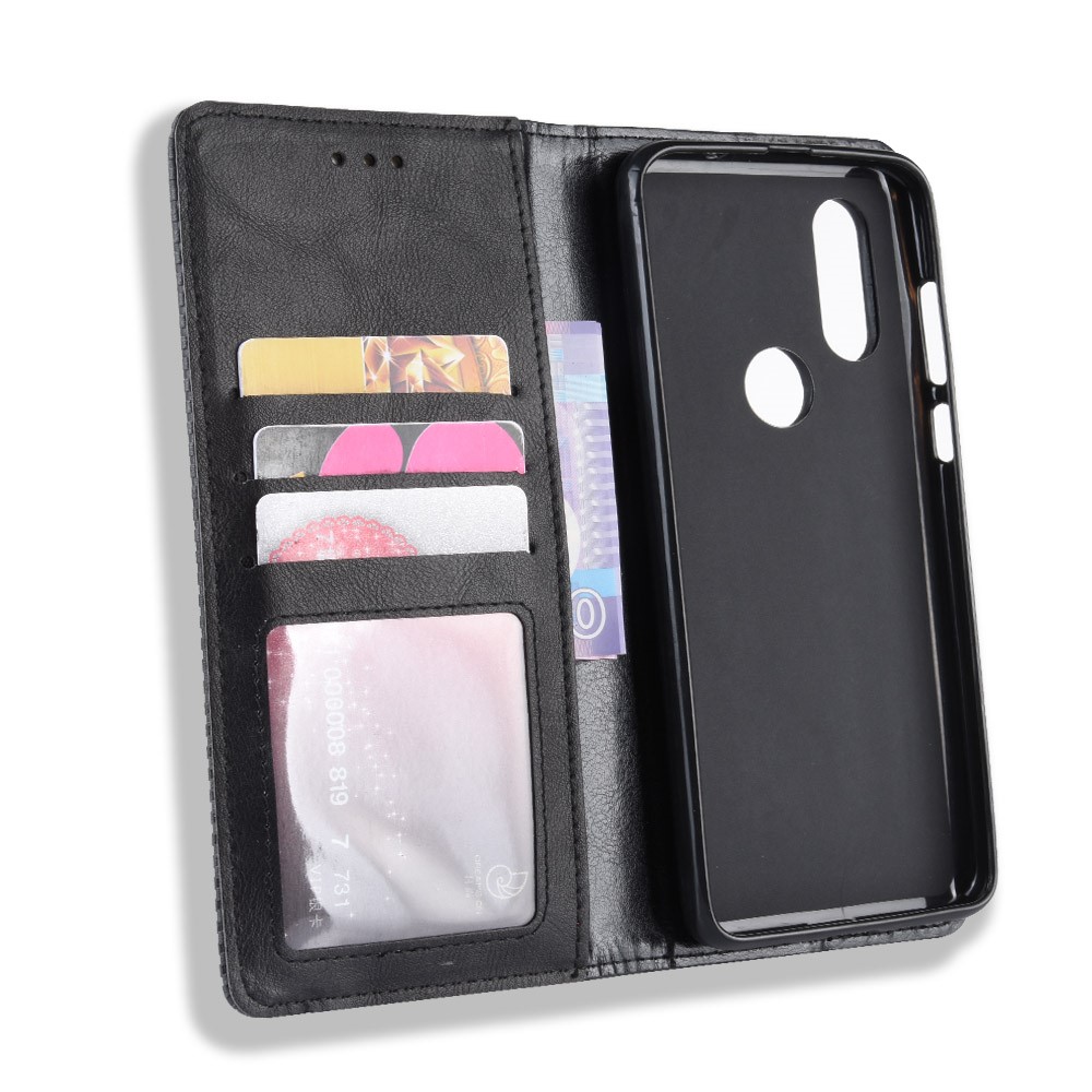 Auto-absorbierte Vintage-Leder-Wallet-Stand-Shell Für Motorola One Vision / P50 - Schwarz