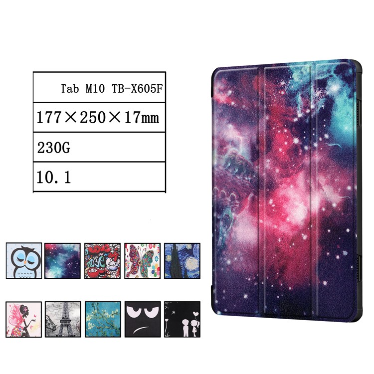 Pattern Printing Tri-fold Stand Leather Protection Case for Lenovo Tab M10 TB-X605F TB-X505F - Galaxy-9