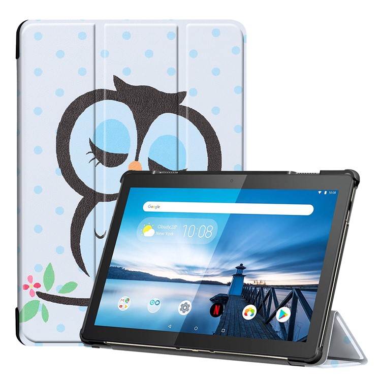 Pattern Printing Tri-fold Stand Leather Protection Case for Lenovo Tab M10 TB-X605F - Sleeping Owl-1